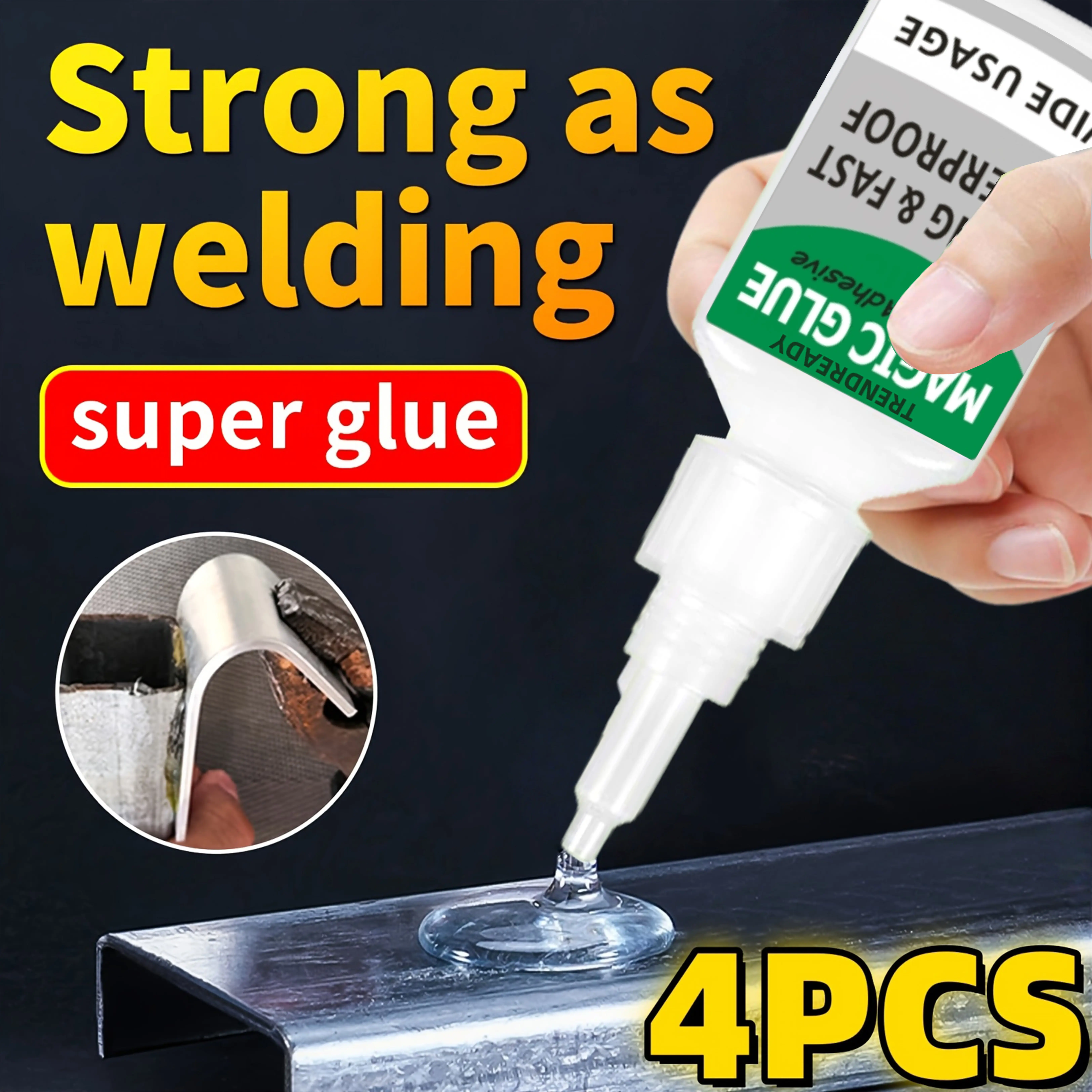 TrendReady MAGIC GLUE, 4PCS All-Purpose Magic Glue, Superglue for Plastic, Wood, Metal, Crafts, and Repairs, Cyanoacrylate Adhesive Instant Glue, Fast