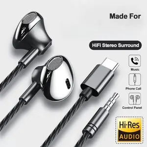 Type C 3.5mm Wired  Headphone HiFi Bass Stereo Volume Control Mic  Earbuds