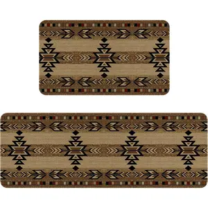 Set of 2 Western Kitchen Rugs and Mats, Boho Farmhouse Rustic Non Skid Waterproof Floor Mats for Kitchen Sink, Western Room Decor Doormat & Runner Rug