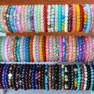 12Pcs Boho-Chic Handcrafted Bead Bracelet Set - Colorful Crackled Glass Beads, Ideal For Casual Attire & Vacation - Perfect Gift For Women, Friends & Family Random