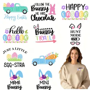 12 Pack Happy Easter Mama Bunny DIY Transfer DTF Transfer Stickers Washer Heat Transfer Design No Ironing Decals for T Shirts Masks Jeans Backpacks