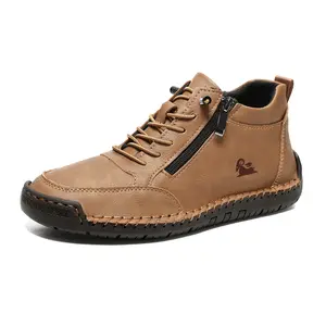 Couple Mid-Cut Workwear Boots Handmade Contrast Stitching Slip-On Ankle Boots Lazy Outdoor Casual Shoes Fashion Unisex All-Season