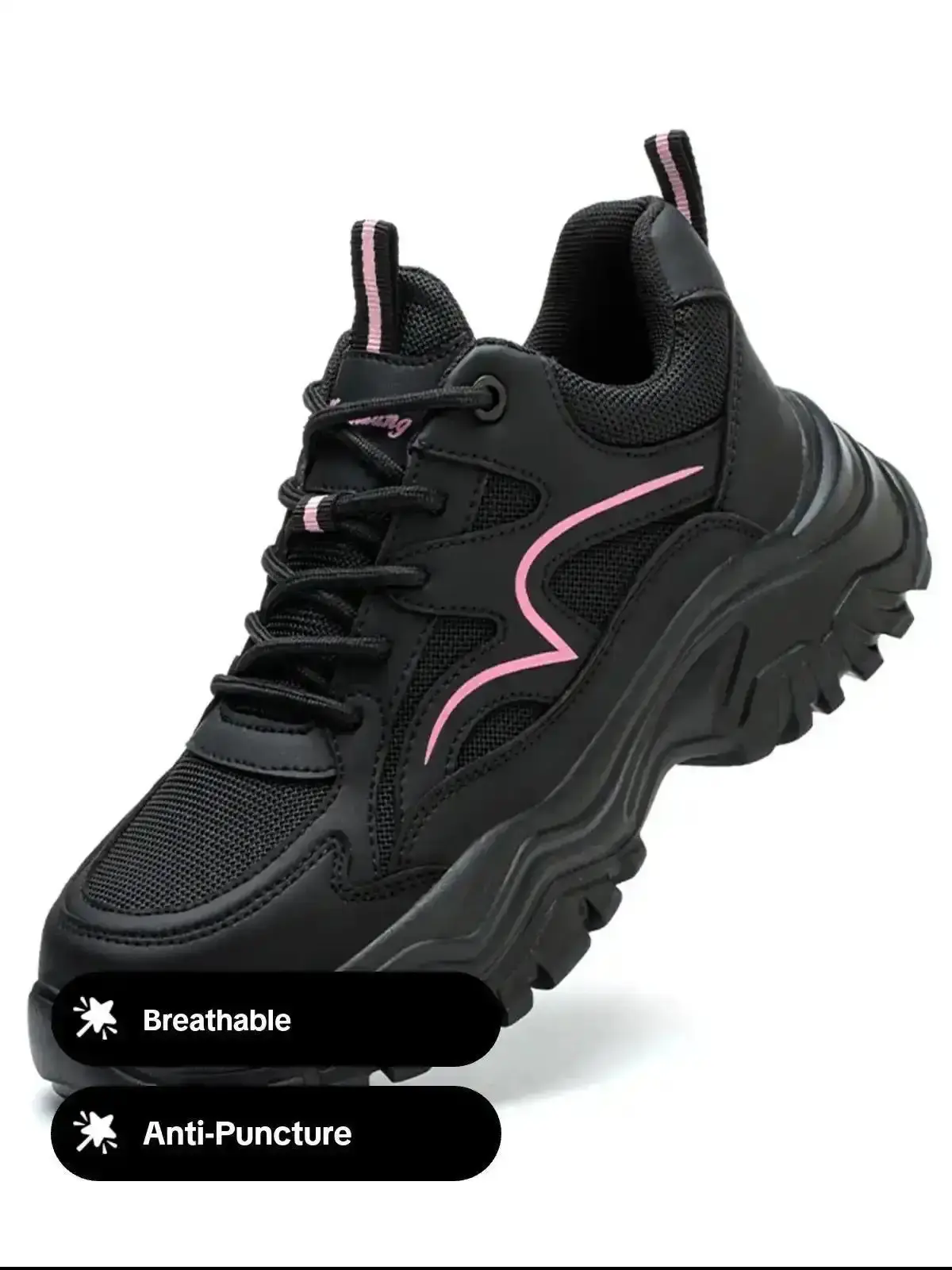 Women's Fashion Lace Up Front Work Safety Shoes Casual Comfort Breathable Anti-smash Anti-puncture Sports Female All-match Round Toe for Daily Wear Steel Trainers versatile style modern industrial heavy duty sturdy
