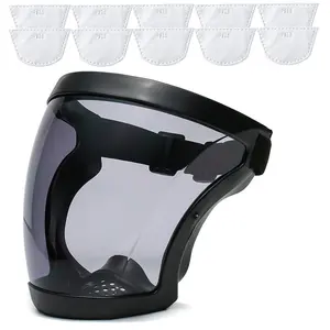 Plastic Face Shield, Full Protective Safety Face Shield, Anti Fog Protection Equipment for Eye, Nose, Mouth, Reusable Face Shield with Adjustable band, High-Definition Grey