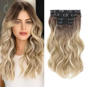 UDU Clip in Synthetic Hair Extensions Long Wavy 4PCs Thick Hairpieces to Chestnut Fiber Double Weft Natural Hair Extensions for Women