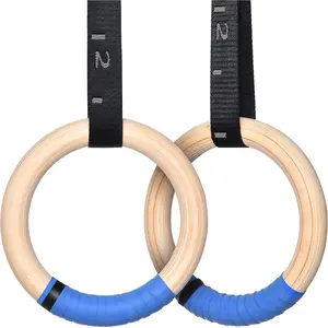 Gymnastics Rings Wooden Olympic Rings 1500/1000lbs with Adjustable Cam Buckle 14.76ft/9ft Long Straps with Scale Non-Slip Gym Rings for Home Gym Full Body Workout