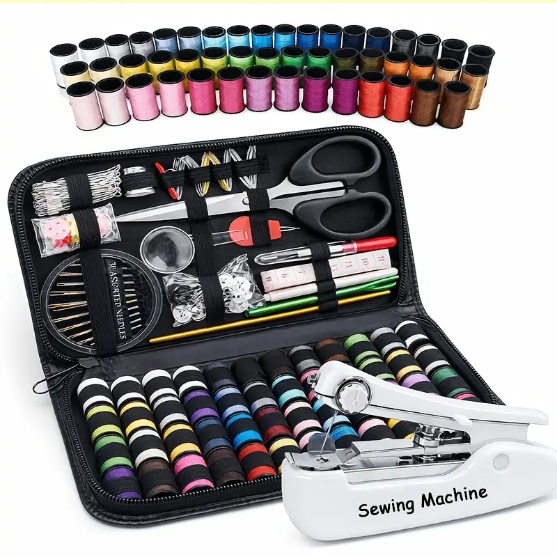 180pcs Portable Handheld Mini Sewing Machine & Embroidery Kit with Complete Sewing Supplies Suitable for Home Travel, DIY Crafts, Beginners, Pet Clothes Repair, -Free Operation, Gift for Mom Women, Threading System for -the- Repairs