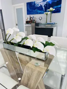 CALLA LILY IN RECTANGULAR MIRROR VASE 14" High 36" Long 10" Wide Modern Minimalist Decorative Ornaments for Living Rooms Dining Areas Offices