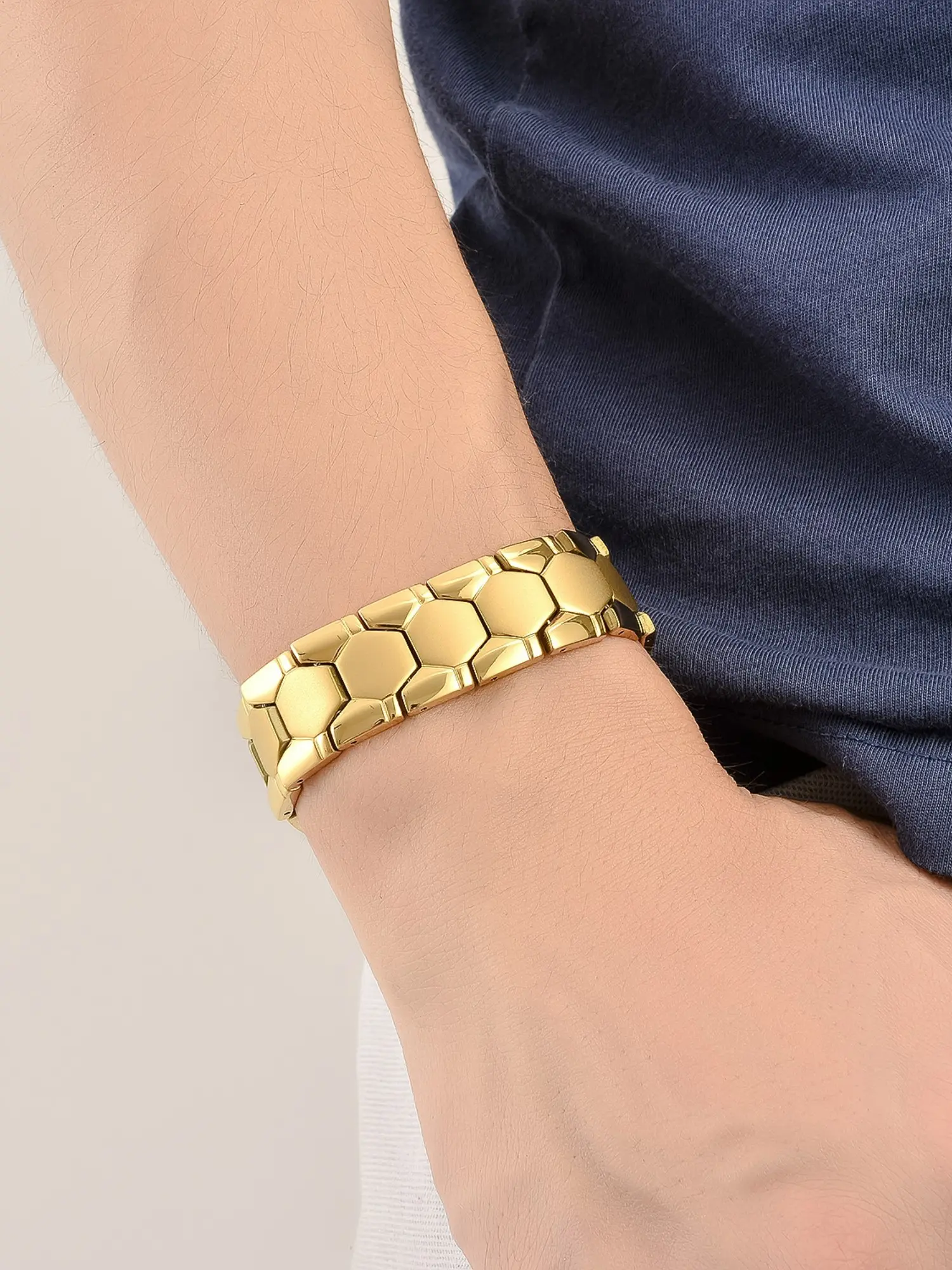 Trendy Hexagonal Bracelet for Men, Magnetic Four-In-One Wide Band Detachable Wristband, Couple Jewelry, Stylish Hand Chain