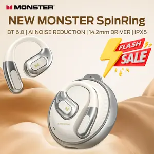 Monster SpinRing AC330 Earbuds Open Ear Bluetooth 6.0 with Clear Talk, Stylish Rotating Case Headphones with Lanyard, Type-C Charging,Comfort Fit, 32H Playback, IPX5 Water Resistant Sport Earphones