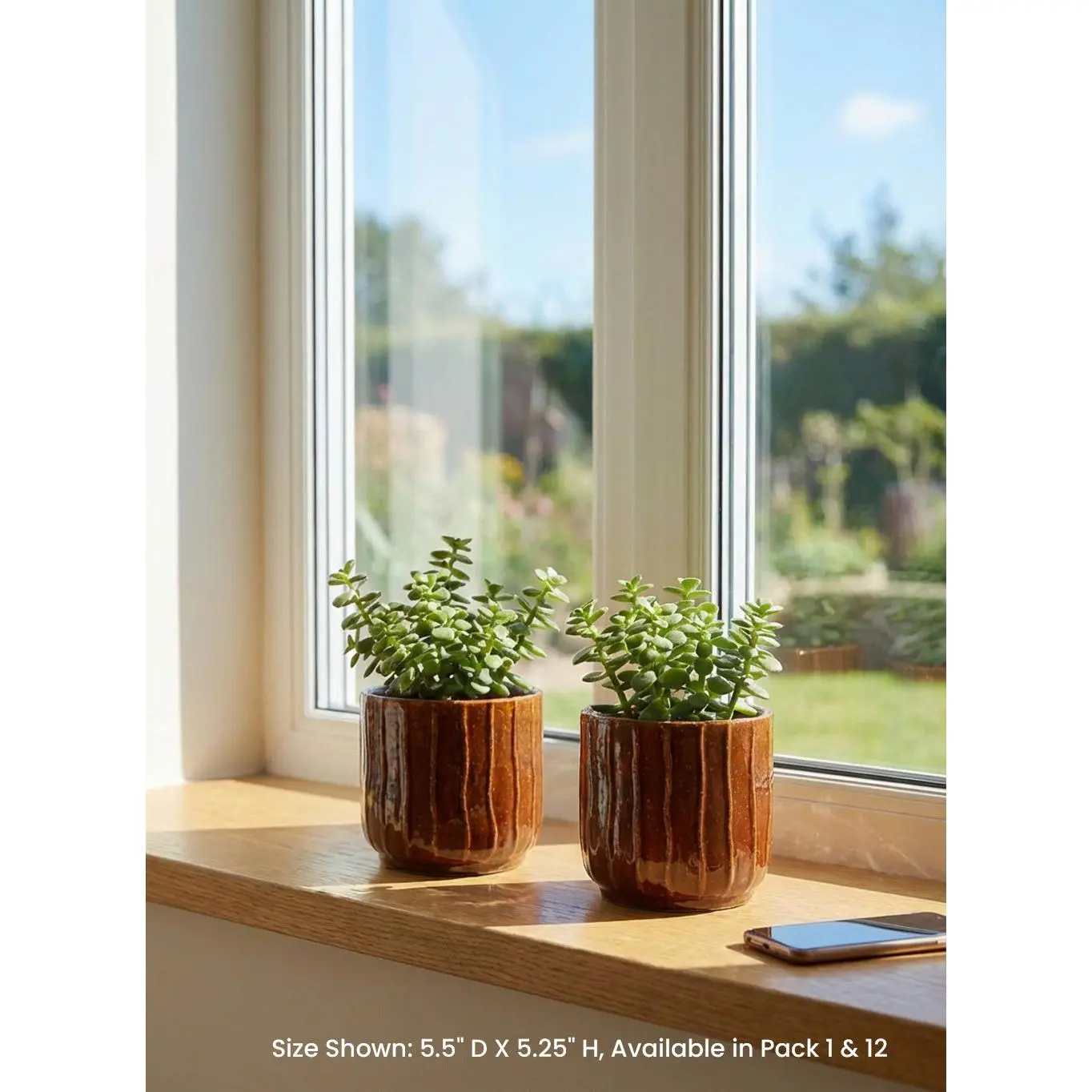 Ribbed Amber Brown Ceramic Cachepot Collection Ribbed Amber Brown Ceramic Cachepot Collection