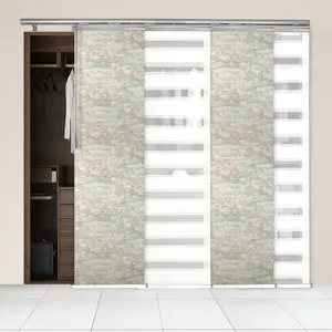 4-Panel Single Rail Panel Track Blind Extendable 48"-88"W x 91.4"H, Panel width 23.5", Macadamia, Abelia