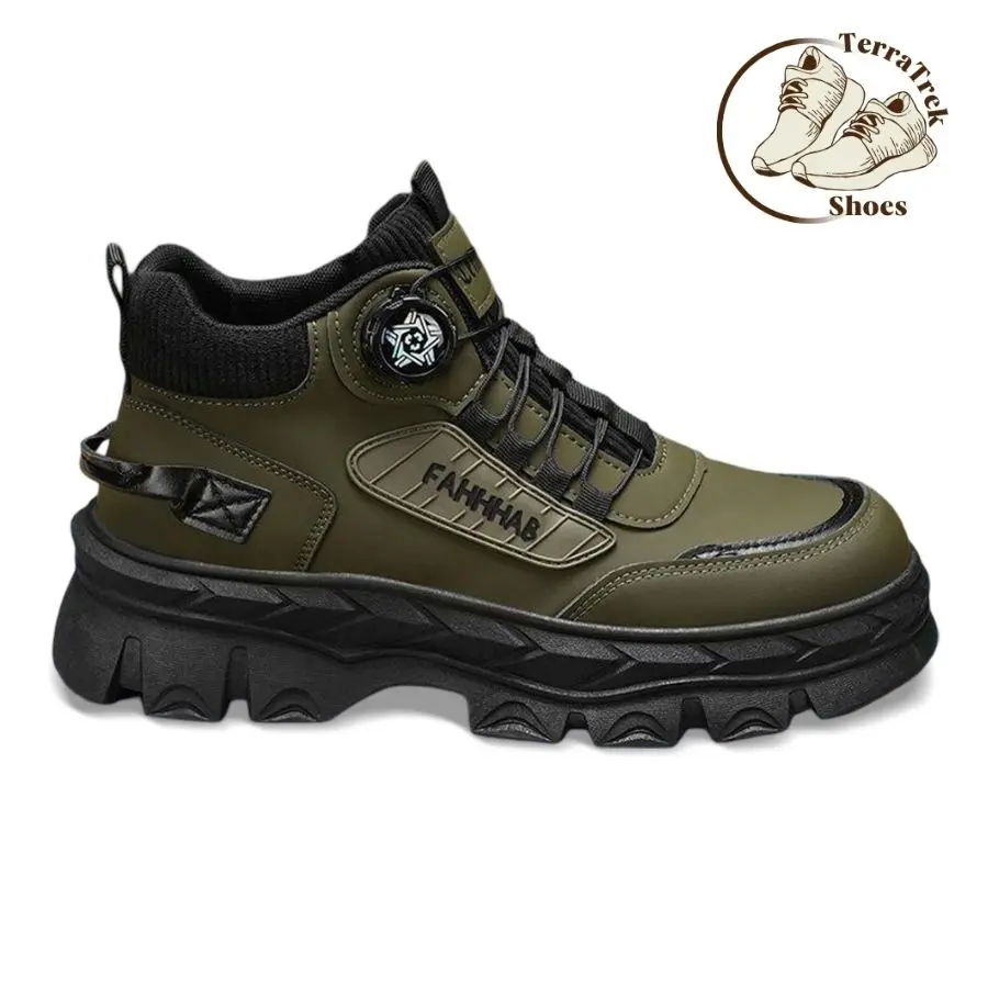 Men’s High-Top Work Boots, British Style Leather Shoes, Anti-Slip Thick Sole, Height-Increasing, Durable Outdoor Hiking & Casual Wear Footwear