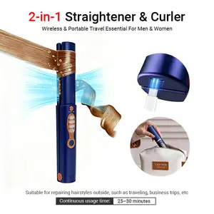 Qawtor Cordless Mini Hair Straightener & Curler, 5000mAh Wireless Mini Titanium Flat Iron, Heats Up Fast, Max 210°C / 410°F, Suitable for Travel, Car Curling & On-the-Go Styling, Summervibes, Fathersdaygift