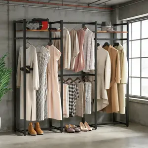 Large Freestanding Wooden Garment Rack with Spacious Storage for Bedroom and Closet Organization