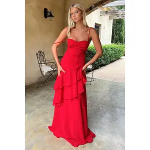 Anais Tiered Ruffle Maxi Dress - Red