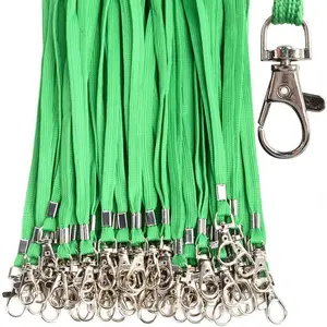 Green Lanyards 50 count Bulk Lanyard for Id Badges Flat Lanyard with Badge Clip Swivel Hook (50, Green)