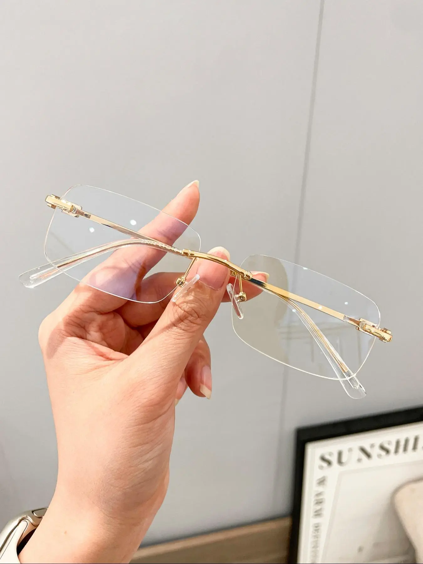 Unisex Simple Style Plain Color Rimless Eyeglasses, Trendy Casual Eyeglasses for Everyday Use, Fashion Accessories for Outdoor Activities, High Quality Eyeglasses, Fashionable Frames Glasses, Stylish Trendy Eyewear