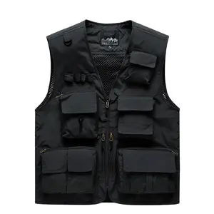 Lightweight Men's Nylon Vest - Breathable & Mesh-Lined with Multiple Pockets, Zippered Sleeveless Outdoor Photography & Fishing Vest for Casual Wear, All Seasons