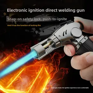 【No gas tank included】Refillable Kitchen Cooking Torch, 360° Rotation, Blowtorch with Safety Lock and Adjustable Flame, Multi-Scene Suitable for Dessert Caramel Pudding Grilling Baking Camping