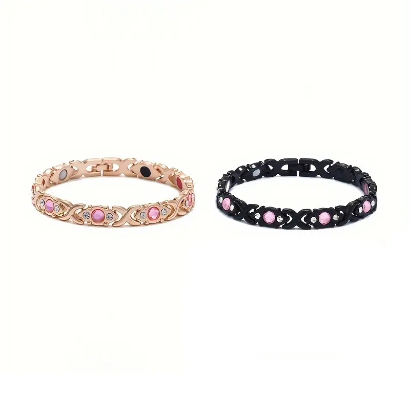 Energy magnetic therapy bracelet, made of environmentally friendly alloy material, inlaid with rhinestones, adjustable women's wristband, fashionable and detachable bracelet, Christmas gift, thank you gift, party favor.