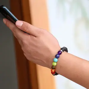 2pcs 10mm 8mm Lava Rock 7 Chakra Bracelet Aromatherapy Essential Oil Diffuser Bracelets Couples Yoga Beads Bracelet Lava Stone Stretch Bracelet for Men Women
