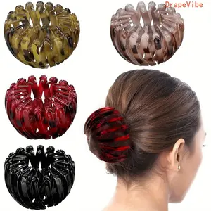 Women Fashionable Bird Nest Magic Hair Clip Expandable Elastic Retro Geometric Design For Ponytail And Bun Styling