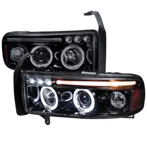 1994-2001 RAM 1500 2500 3500 Dual Halo Projector Headlights (Glossy Black Housing/Smoke Lens)