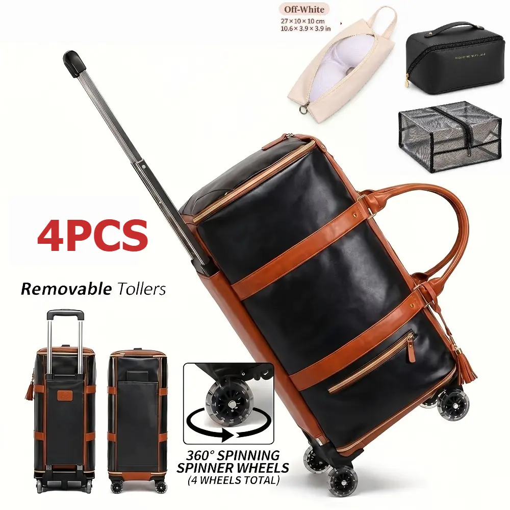 4pcs Carry Handle Luggage Sets - 2-in-1 Rolling Garment Travel System with Detachable Carry-On Bag, Professional Choice for Business/Weekend Travel