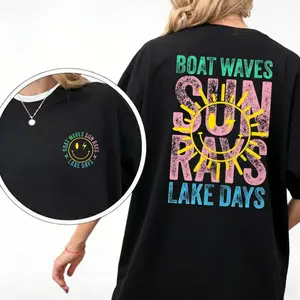Boat Waves, Sun Rays, Lake Days, Lake Life, Summer, Boating, Lake Hair, Retro, Front and Back, Tshirt, Women's Tee, Tshirt