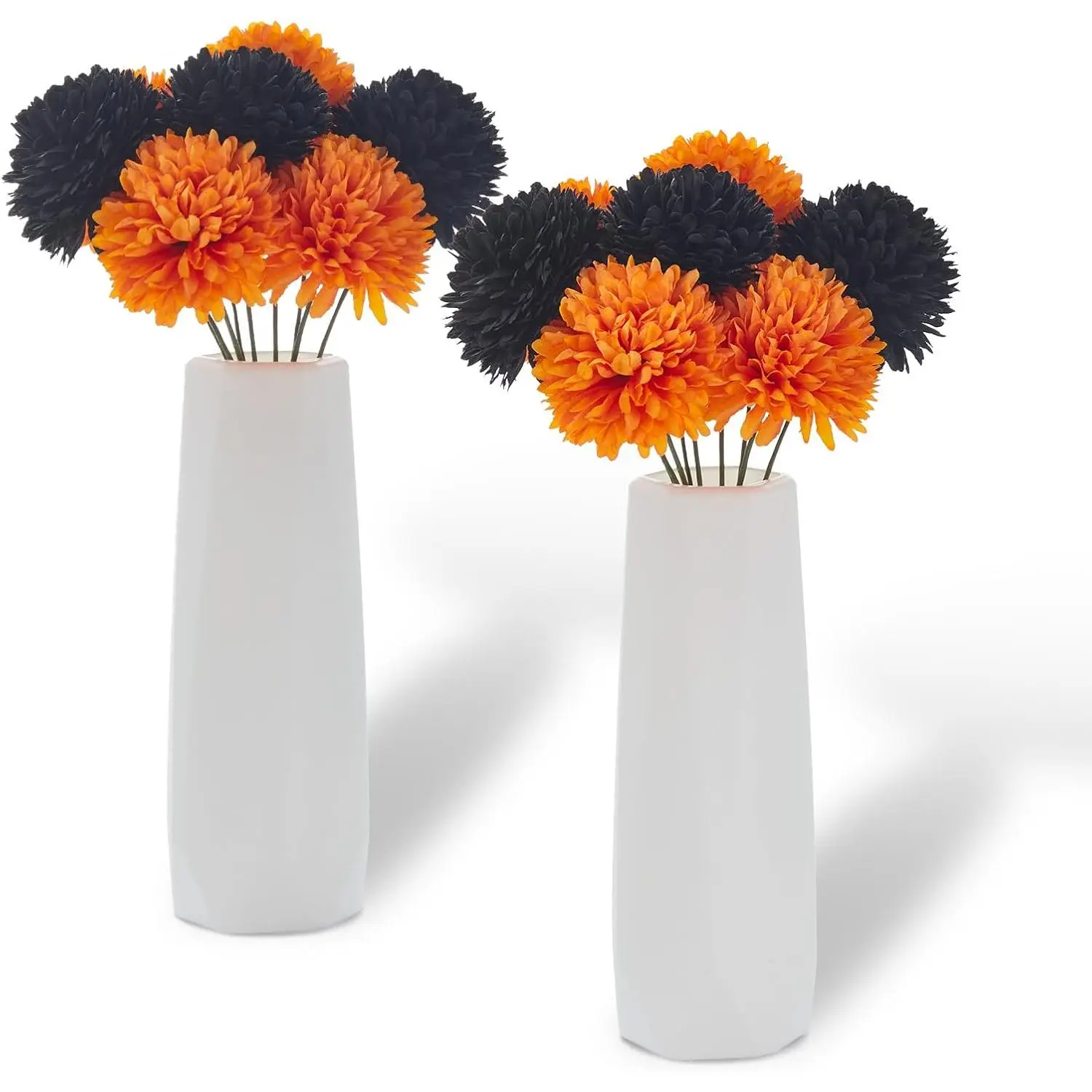 GARVEE 20-Pcs Artificial Mums Bouquet with 2 White Vases, Decorative Silk Chrysanthemum Centerpiece for Indoor Room Decor, Halloween Table Decorations