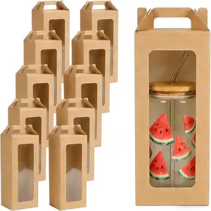 25 count Tumbler  boxes for glass cup with Handle for 16oz 18oz 20oz Sublimation Glass, Cup boxes for packaging 16oz,Drinking Cup Glasses Mug Can Blanks Tumbler Boxes with window for gifts(Brown)