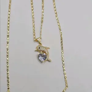 necklace beautiful Dolphin with heart Gold-plated