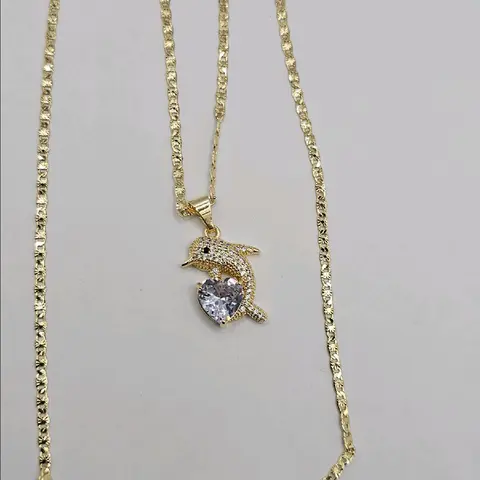 necklace beautiful Dolphin with heart Gold-plated