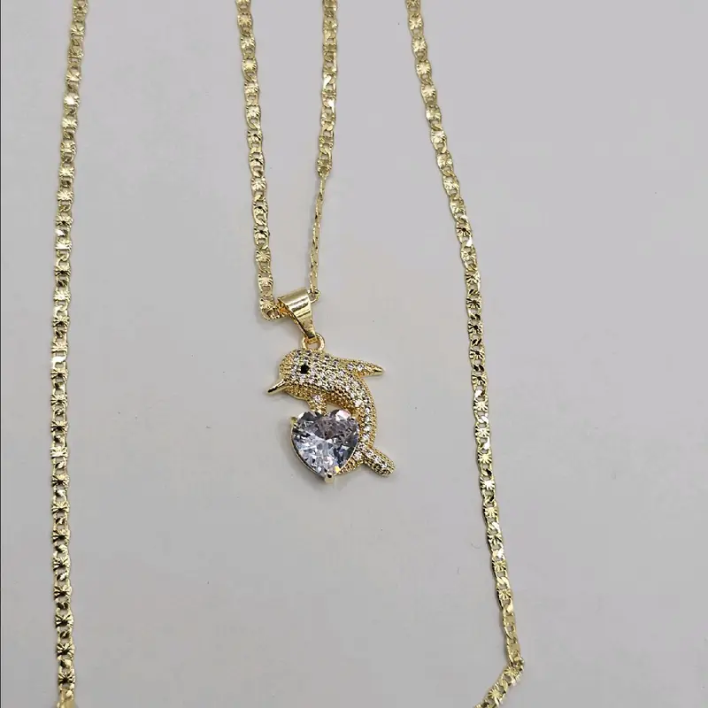 necklace beautiful Dolphin with heart Gold-plated