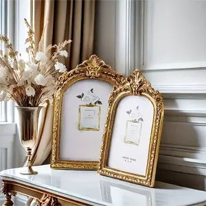 Plastic Vintage Golden Resin Picture Frame Intricate Baroque Style Elegant Wedding Decor Tabletop Wall Display Photo 1Pc