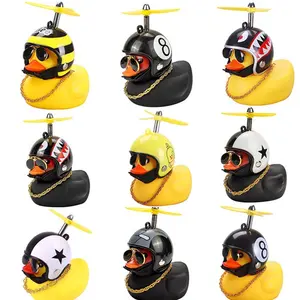 Broken Wind Rubber Duck With Helmet Pendant Black/Yellow Duck Road Bike Motor Helmet Riding Bicycle Accessories Car Decoration #VHH