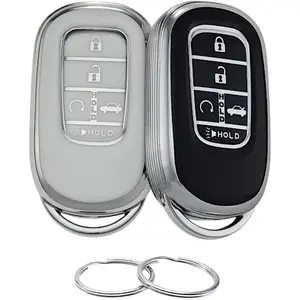 TPU Key Fob Cover Compatible with (5 Buttons) 2022-2026 Honda Accord Civic HR-V CR-V Pilot Sport SI EX EX-L Touring (Silver-Black/Silver-White)