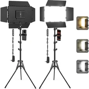 2 Pack LED Video Light with Barndoor, 20W Bi-Color LED Studio Lights Panel, 2500K-8500K Dimmable Photography Lighting Kit for Video Recording  Live Streaming Podcast