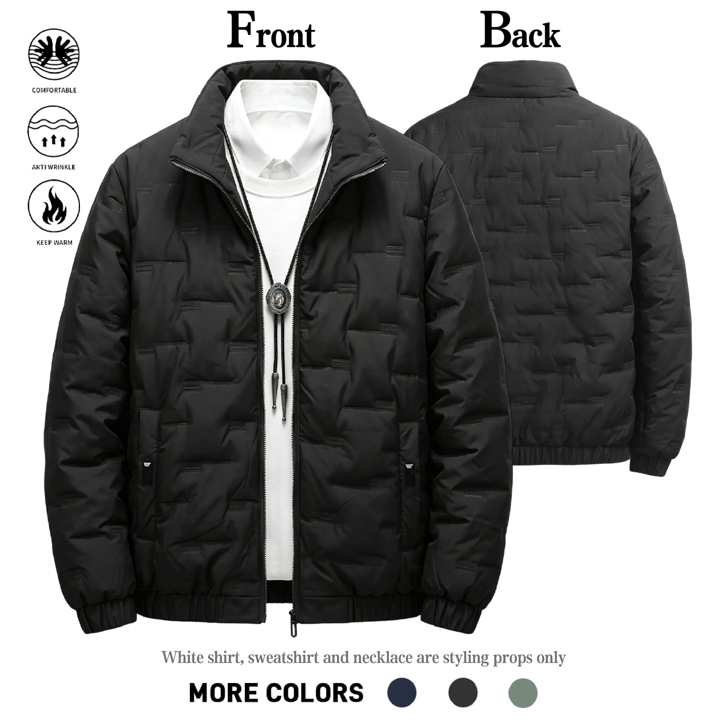 Men Lightweight Travel Hiking Insulated Jacket, Stand Collar Full Zip Wind‑Resistant Outer Coat, Anti‑Wrinkle Quilted Coat with Elastic Cuffs & Hem for Camping Outdoor Trips Fall Winter, Shell & Insulation: 100% Polyester