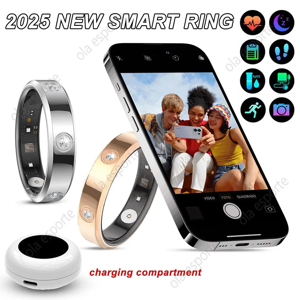 Women's Silver Wearable Magnetic Steel Smart Ring with Bluetooth Chip, 5 ATM Waterproof, Heart Rate Monitor, Blood Oxygen Monitor, Multiple Sports Modes, Pedometer for Android & iOS