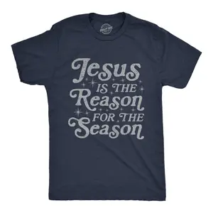 Mens Jesus Is The Reason for The Season T Shirt Cute Christmas Graphic Novelty Tee Mens Funny T Shirts Cool Vintage Fashion T-Shirt Gift Classic Menswear Christmas Apparel for Men Funny Religious Short Sleeve Navy