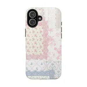 Glittercutie Lacey Quilt Pink And Blue Coquette Girls Cute Phone Cases Phone Cover Hard Case Tough 2-piece Magnetic Phone Case