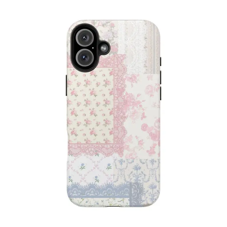 Glittercutie Lacey Quilt Pink And Blue Coquette Girls Cute Phone Cases Phone Cover Hard Case Tough 2-piece Magnetic Phone Case