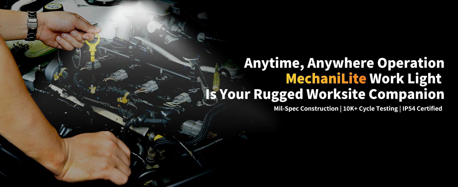 2 PCS Under Hood Work Light Bar, 3000LM LED Magnetic Light Bar with Hooks, 5200mAh Cordless Rechargeable Hood Light, Single Pack, Ideal for Mechanic, Car Repair & Garage Use