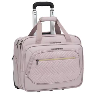 Rolling Laptop Briefcase Bag 17.3 Inch Laptop Case Roller Computer Bag with Wheels Mobile Office Laptop Bag Pink