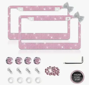 2PCS  Diamond License Plate Frame, Glitter Rhinestone Stainless Steel Car Accessories, , US Standard Size, Fashion Vehicle Upgrade, Durable Rustproof, Birthday/Holiday Gift