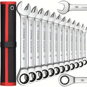 Multi-functional ratchet wrench, 19mm combination ratchet set, bidirectional torque industrial grade 12 pieces design, durable chrome titanium steel,omic grip, suitable for car, bicycle and sailboat maintenance, widely used in maintenance tools.