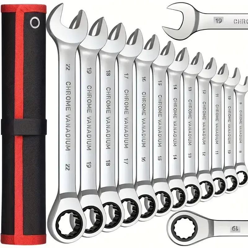 Multi-functional ratchet wrench, 19mm combination ratchet set, bidirectional torque industrial grade 12 pieces design, durable chrome titanium steel,omic grip, suitable for car, bicycle and sailboat maintenance, widely used in maintenance tools.