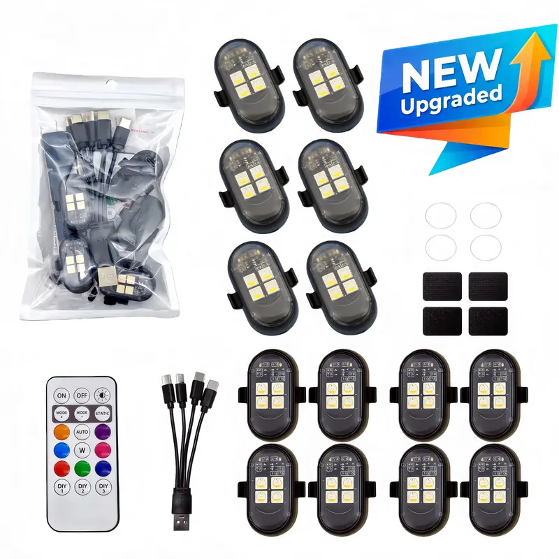 【2026 Upgraded】 4LEDs Wireless LED Lights with Remote Control,Type-C Rechargeable Led Lights Anti Collision Light for Car Motorcycle Bike